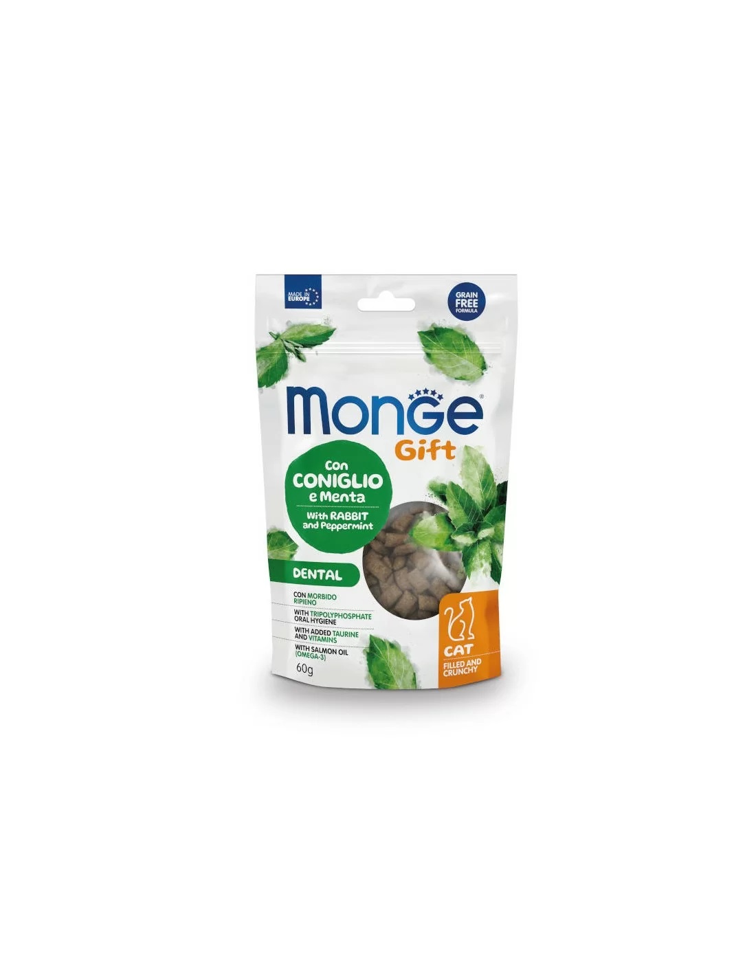 Monge Snack per Gatti Adulto Dental con Coniglio e Menta - Alimento Complementare 60g