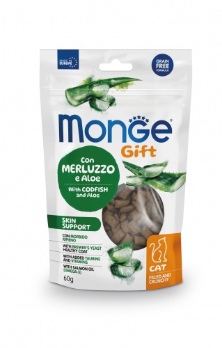 Monge Snack per Gatti Adulto Skin Support con Merluzzo e Aloe Vera - 60 g