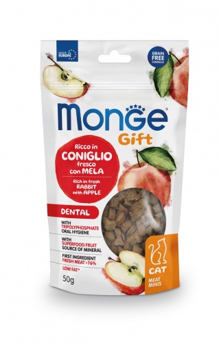 Monge Gift Snack per Gatti Mini Dental con Coniglio Fresco e Mela - 50 g