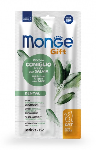 Monge Gift Soft Sticks Dental per Gatti Adulti - Coniglio Fresco e Salvia - 15 g