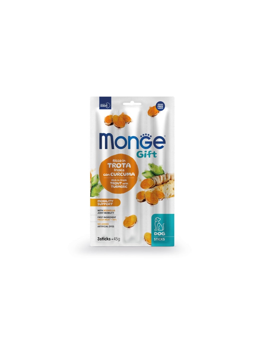 Monge Snack per Cani Adulto Mobility Support con Trota Fresca, Curcuma e Boswellia - 45g
