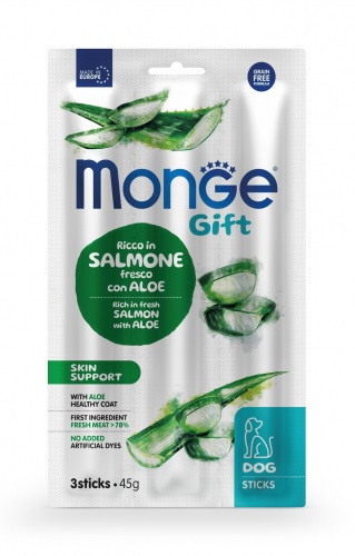 Monge Gift Sticks Skin Support Salmone Fresco e Aloe Vera 45g - Snack per Cani Adulti