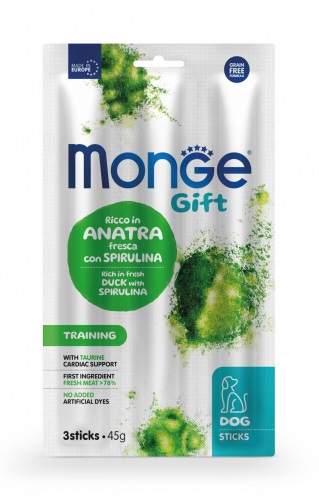 Monge Gift Sticks Training Anatra Fresca e Spirulina 45g - Snack Complementare per Cani Adulti