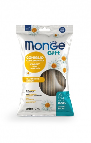 Monge Gift Dental Sticks Senior Coniglio e Camomilla 210 g - Snack Complementare per Cani di Tutte le Taglie