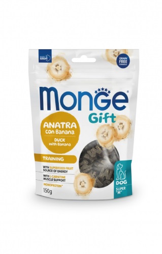 Monge Gift Super M Training Anatra e Banana 150 g - Alimento Complementare per Cani Adulti e Cuccioli con L-Carnitina