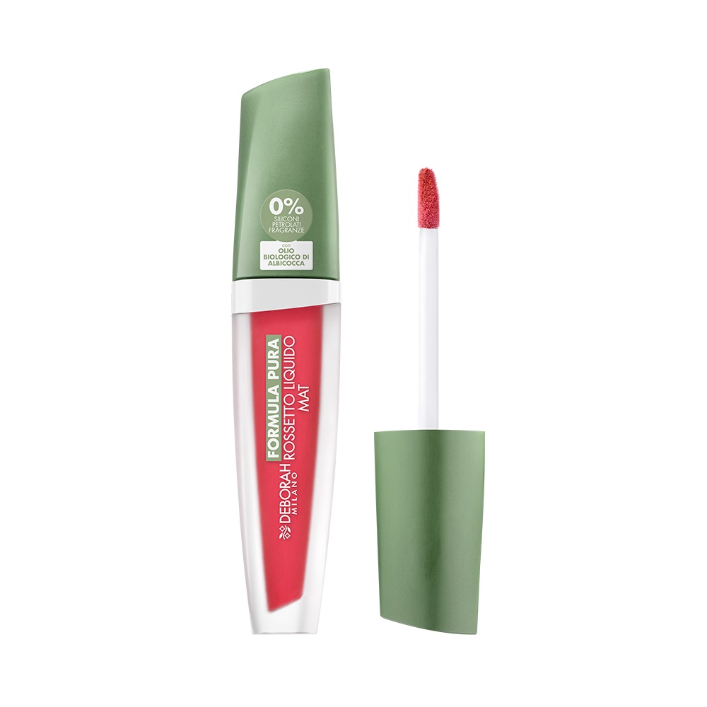 Deborah Milano Rossetto Liquido Mat Formula Pura 08 Geranium - Nutriente, Emolliente, Effetto Opaco, Labbra Soffici e Volumizzate, 4.5 gr