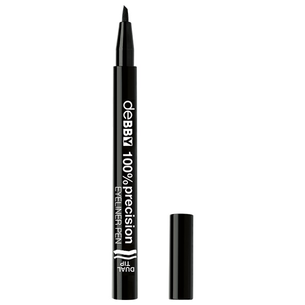 Debby Eyeliner 100% Precisione Penna Dual Tip Nero - Punta Obliqua per Linee Spesse e Sottili, Adatto a Portatori di Lenti a Contatto