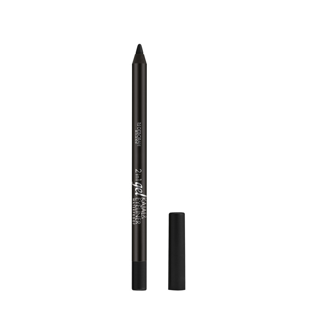 Deborah Milano Matita Occhi 2 in 1 Kajal & Eyeliner Waterproof 01 Black - A Lunga Durata, Tratto Ultra-pigmentato e Cremoso, 1.4g