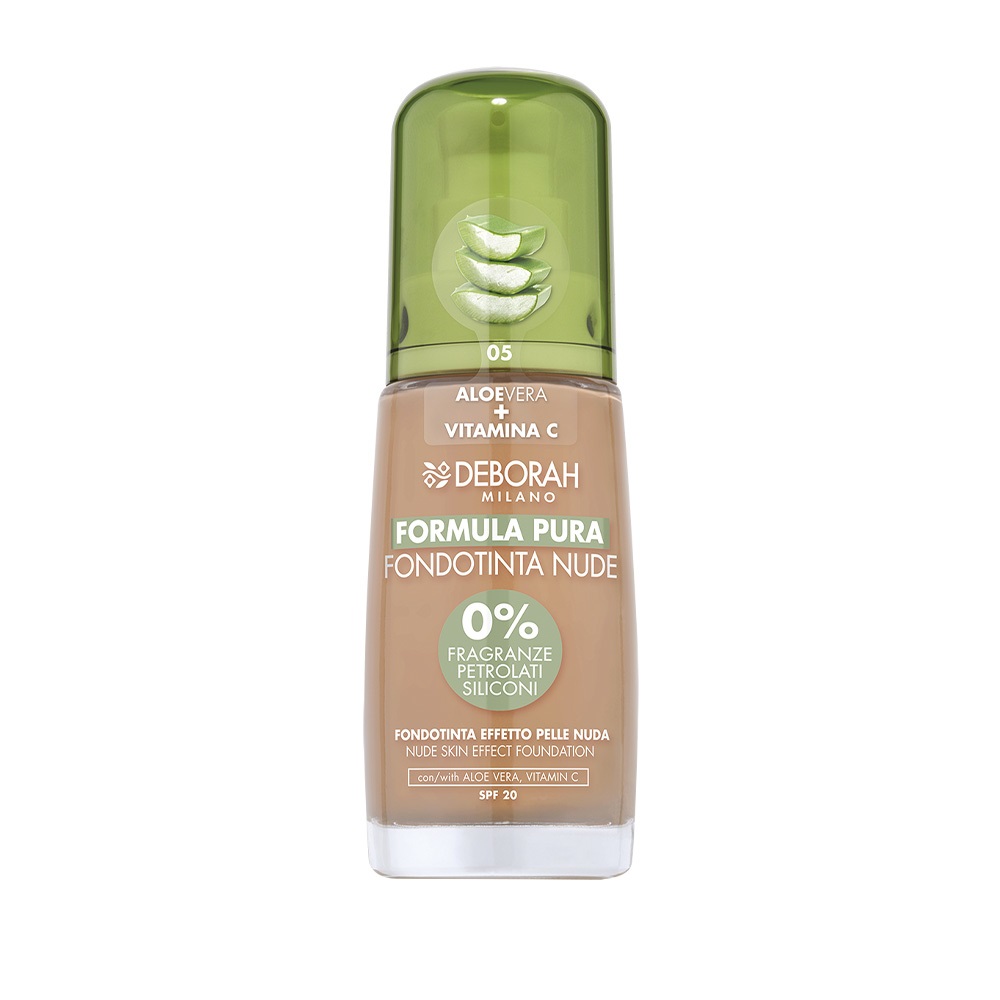 Deborah Milano Formula Pura Nude Foundation 05 Amber - Fondotinta Liquido SPF 20, Texture Fluida, Finish Opaco, Senza Parabeni, 30 ml