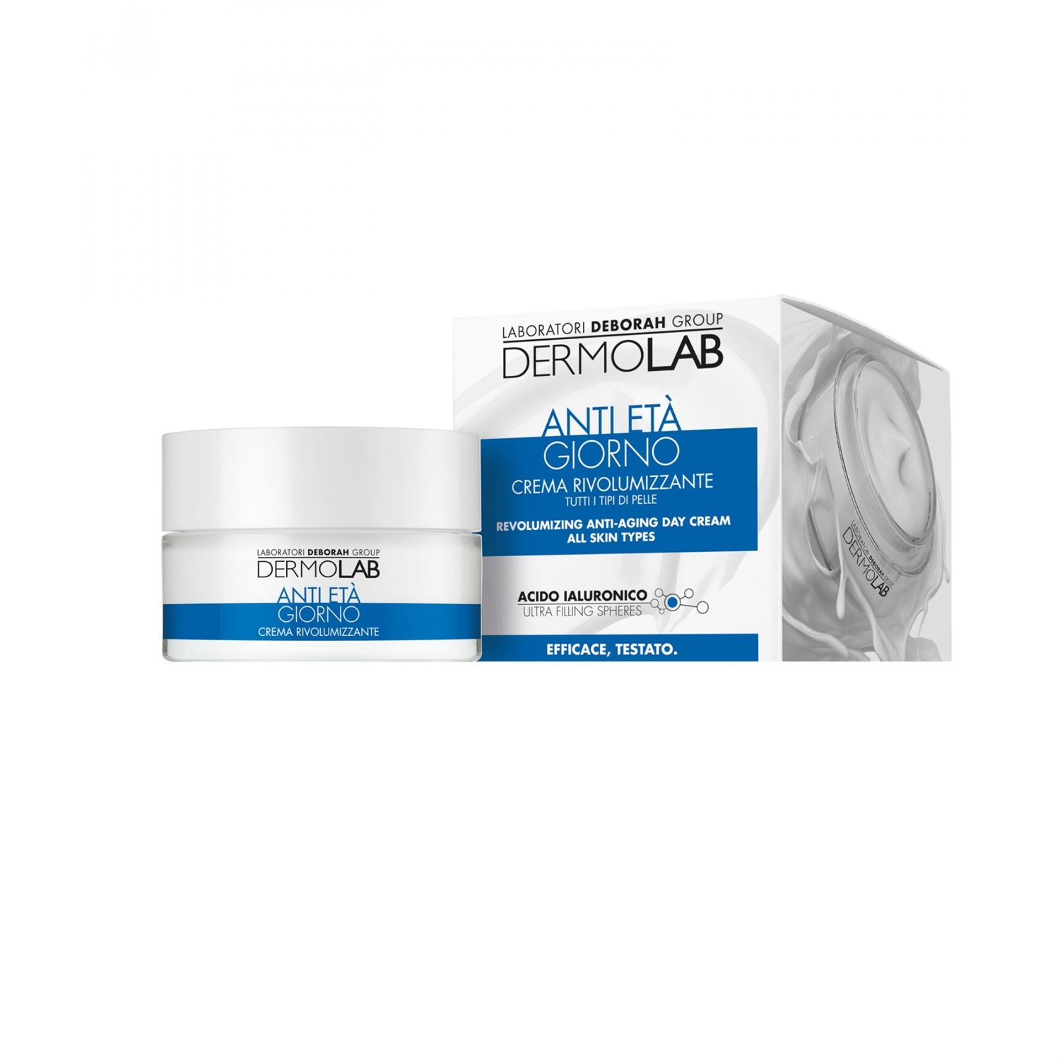 Dermolab Crema Viso Giorno Antiage Rivolumizzante 50 ml - Per Tutti i Tipi di Pelle, con Acido Ialuronico e SPF 10