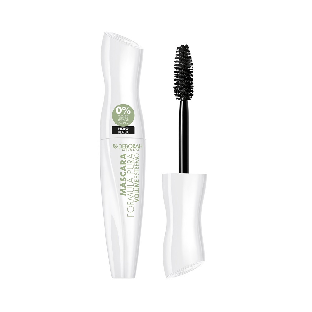 Deborah Milano Mascara Formula Pura Nero 12 ml - Alta Tollerabilità, Senza Parabeni, Effetto Volumizzante con Olio d'Argan