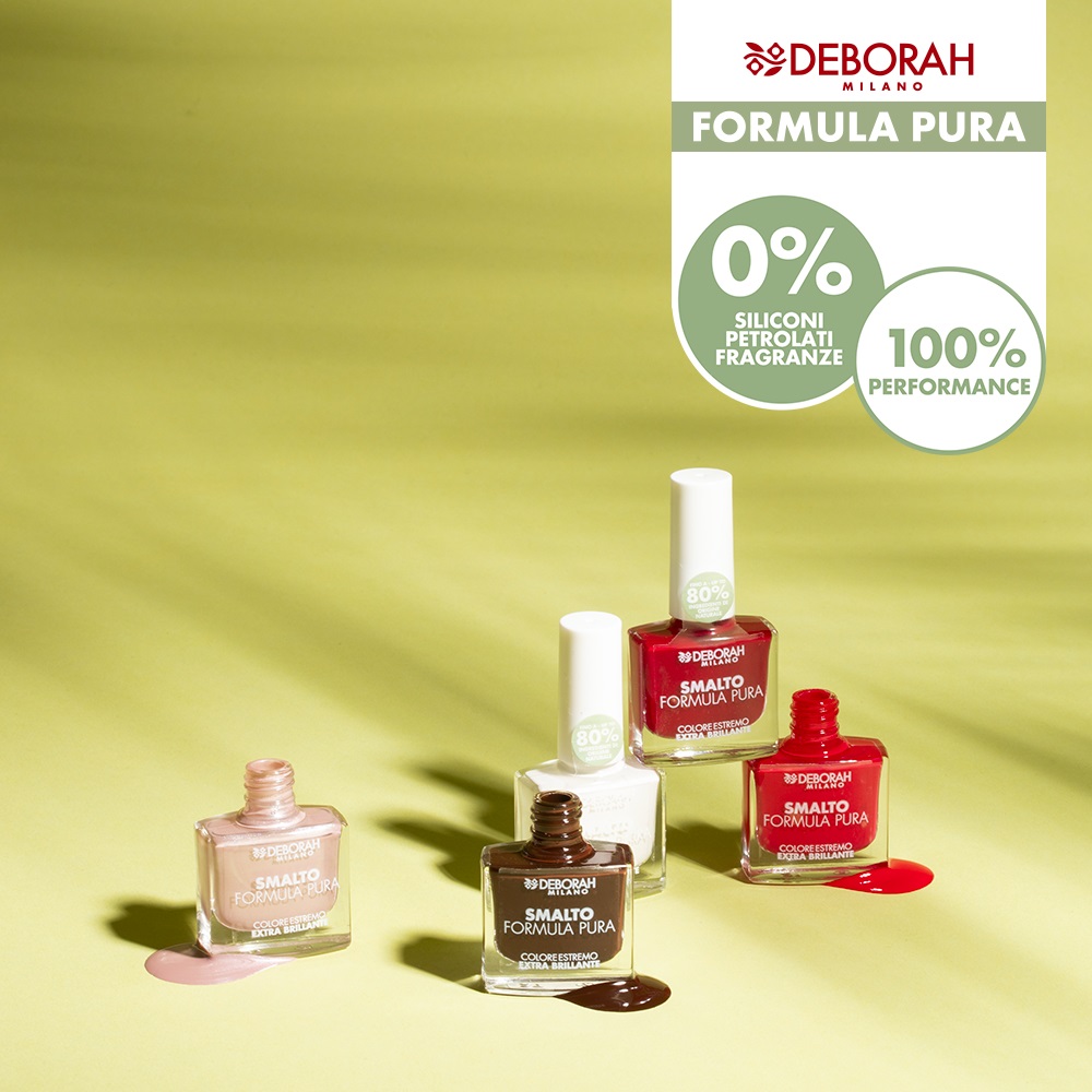 Deborah Milano Smalto Formula Pura 12 Cherry 8.5ml - Fino all'80% di Ingredienti Naturali, Asciugatura Rapida e Lunga Durata