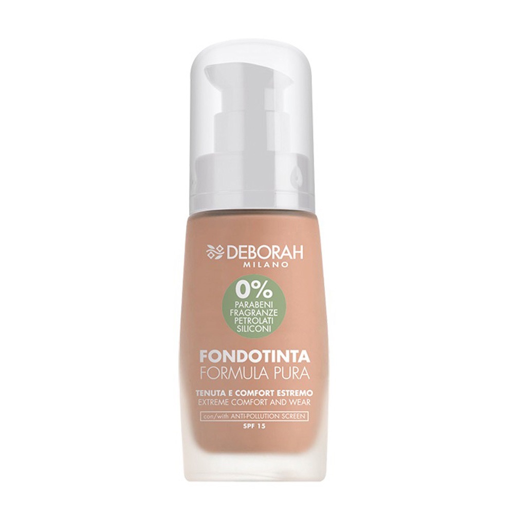 Deborah Milano Fondotinta Formula Pura N.03 Apricot 30ml - Senza Parabeni, SPF15, Effetto Idratante e Opacizzante
