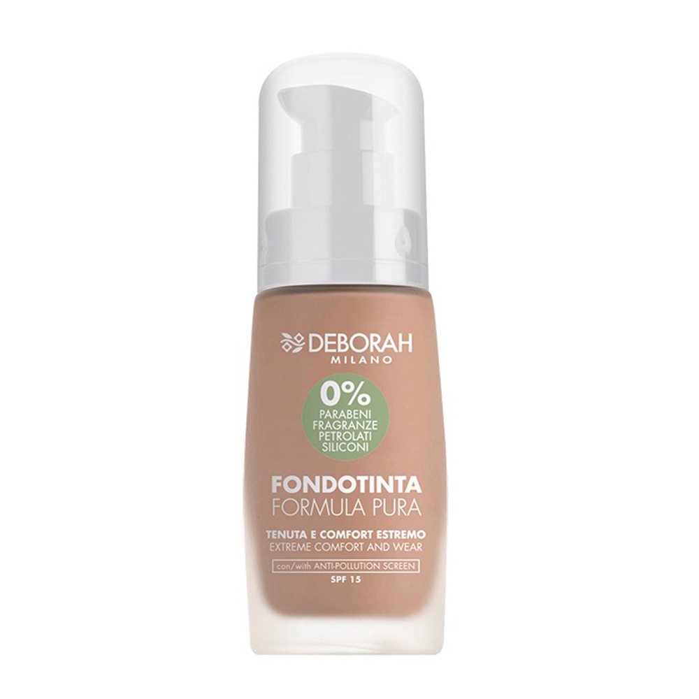 Deborah Fondotinta Formula Pura N.04 Amber 30ml - Senza Parabeni, SPF15, Filtro Anti Inquinamento, Effetto Idratante e Opacizzante