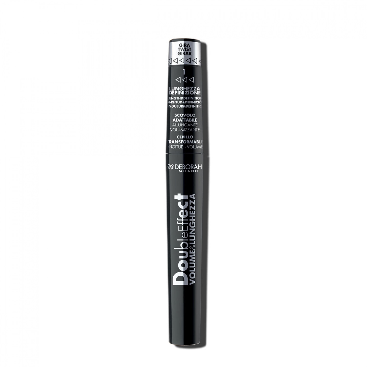 Deborah Milano Mascara Double Effect 2 in 1 - Effetto Volumizzante e Allungante, Nero, 8 ml