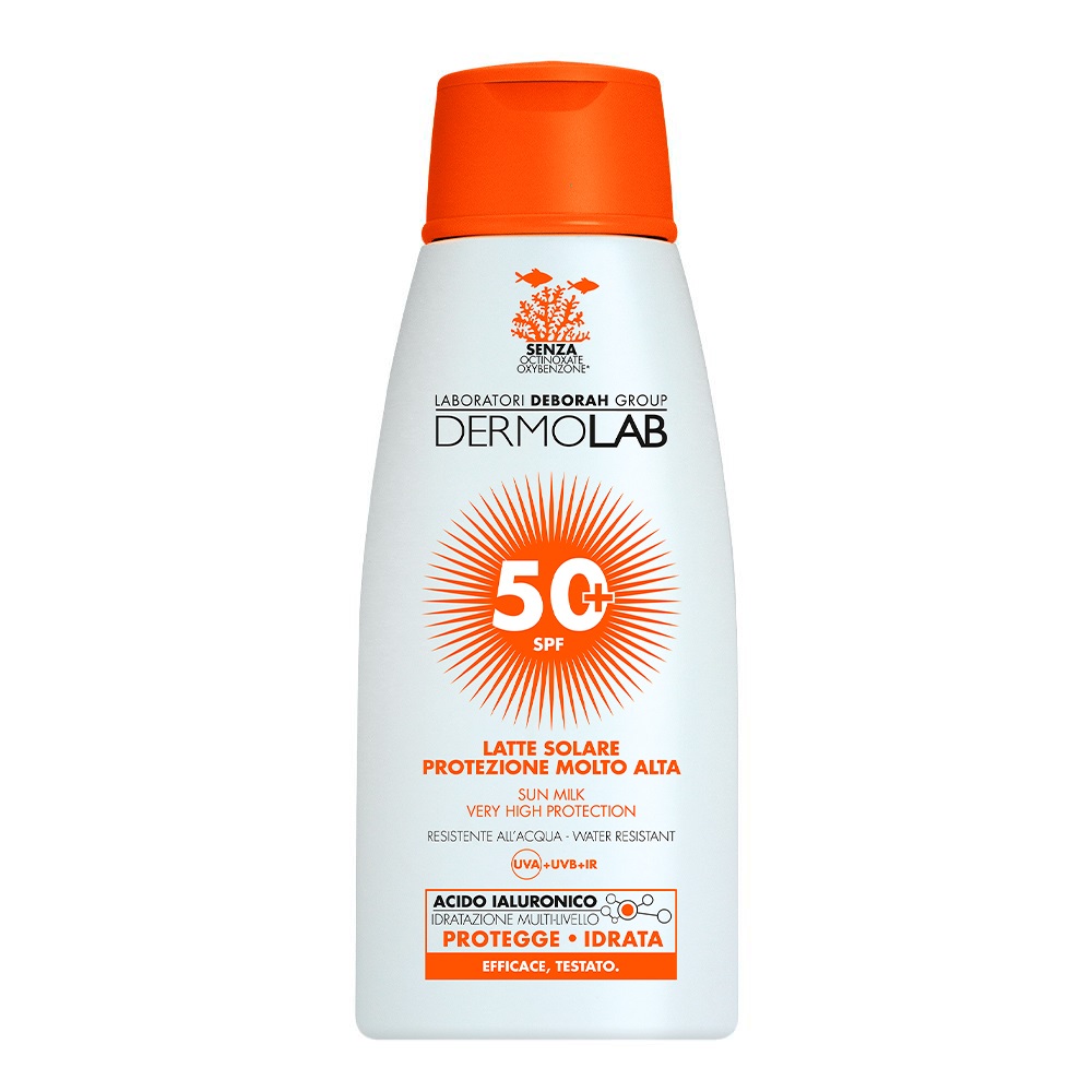 Dermolab Latte Solare Viso e Corpo SPF50 200 ml - Idratazione Multilivello con Acidi Ialuronici, Resistente all'Acqua