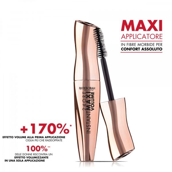 Deborah Milano 24 Ore Instant Maxi Volume Mascara Black 12.4ml - Effetto Volumizzante e Allungante, Ciglia Idratate e Incurvate