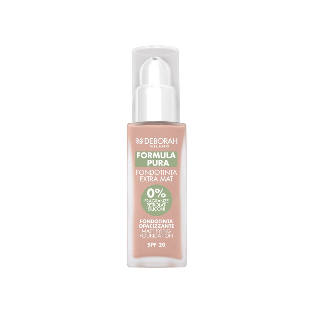 Deborah Milano Formula Pura Extra Mat Fondotinta N.01 Fair 30ml - SPF20, Senza Parabeni, 99% Ingredienti Naturali, Anti-Sebo e Anti-Shine