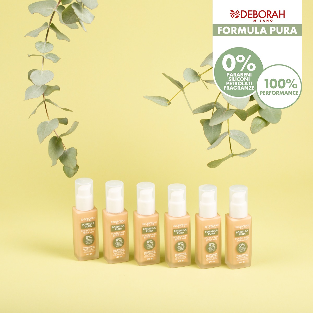 Deborah Milano Formula Pura Extra Mat Fondotinta N.01 Fair 30ml - SPF20, Senza Parabeni, 99% Ingredienti Naturali, Anti-Sebo e Anti-Shine