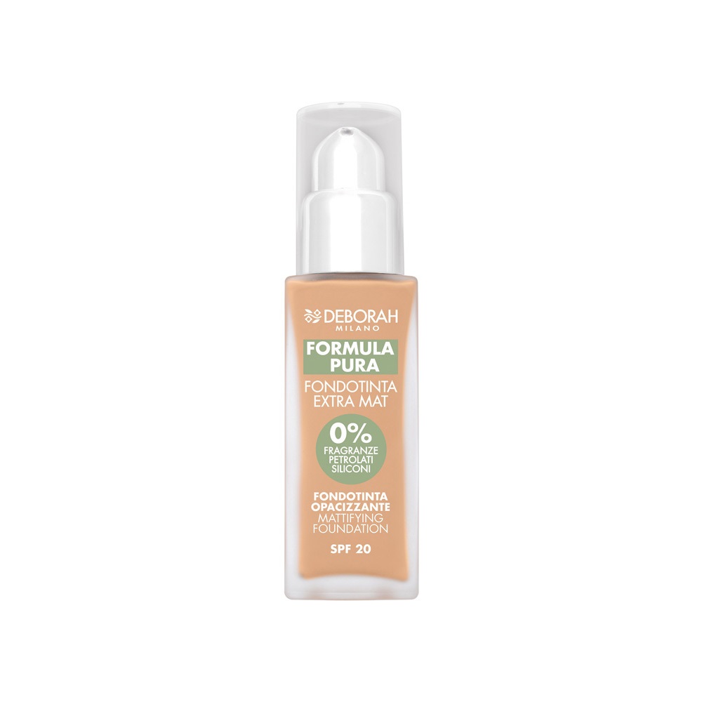Deborah Milano Formula Pura Fondotinta Opacizzante 4 Apricot 30ml - Flacone a pompa, Liquido per Pelle Grassa e Sensibile