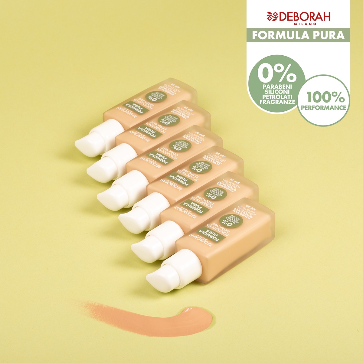 Deborah Milano Formula Pura Fondotinta Opacizzante 4 Apricot 30ml - Flacone a pompa, Liquido per Pelle Grassa e Sensibile
