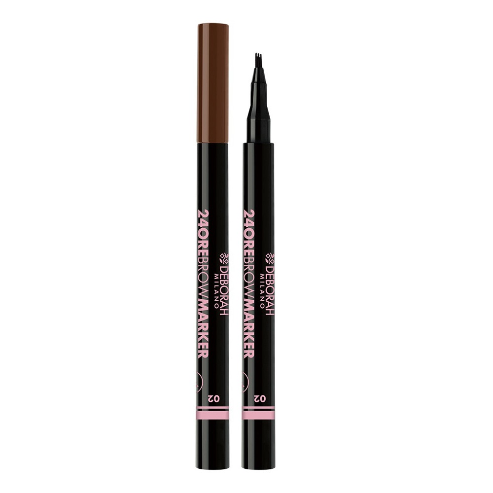 Deborah Milano 24 Ore Brow Marker 02 Light Brown - Penna Sopracciglia Effetto Microblanding a Lunga Tenuta, 0.8 g