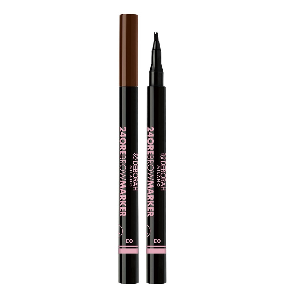 Deborah Milano 24 Ore Brow Marker Dark Brown 03 - Penna Sopracciglia Effetto Microblanding a Lunga Tenuta, 0.8 g