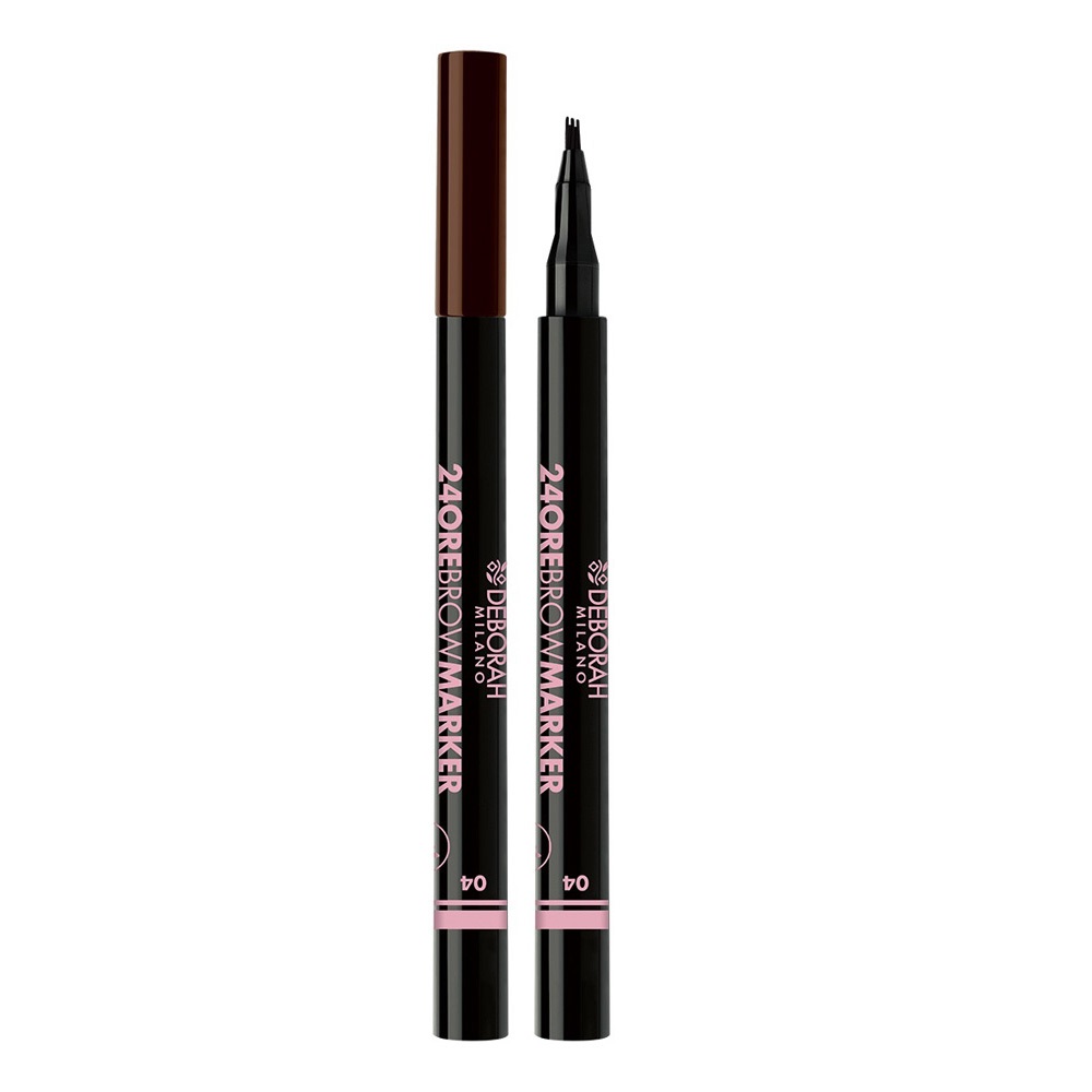 Deborah Milano 24 Ore Brow Marker 04 Brunette - Penna Sopracciglia Effetto Microblanding a Lunga Tenuta, Punta a Tre Estremità, 0.8g