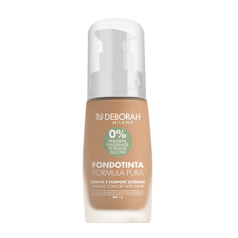Deborah Milano Fondotinta Formula Pura N.05 Dark Beige 30ml - Senza Parabeni, SPF15, Filtro Anti Inquinamento, Effetto Idratante e Opacizzante