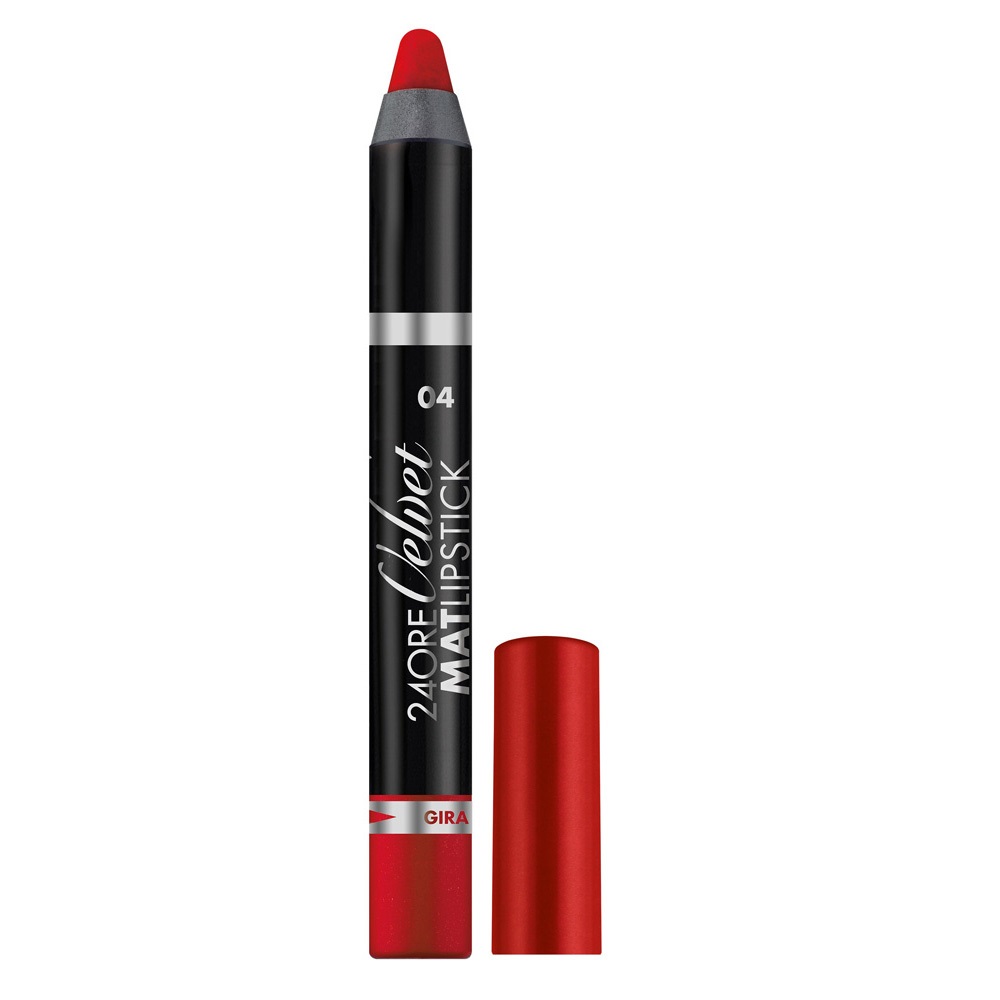 Deborah Milano 24ore Velvet Mat Lipstick 04 Cherry - Rossetto Mat con Tenuta Estrema e Finish Opaco, 1.66g
