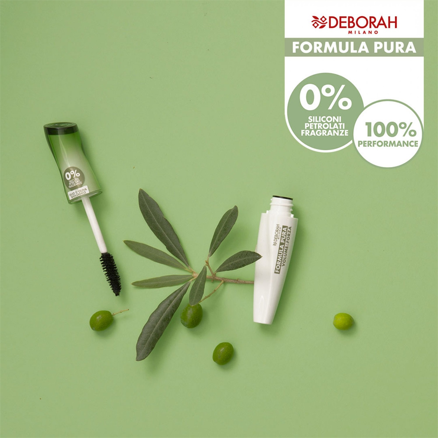 Deborah Milano Mascara Formula Pura Volume e Forza 12ml - Effetto Volumizzante e Rinforzante, Alta Tollerabilità senza Parabeni