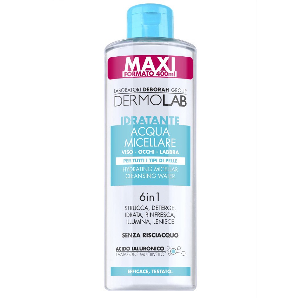 Dermolab Acqua Micellare Idratante 6 in 1 400 ml - Con Acido Ialuronico ed Eufrasia, Deterge, Strucca, Rinfresca e Illumina