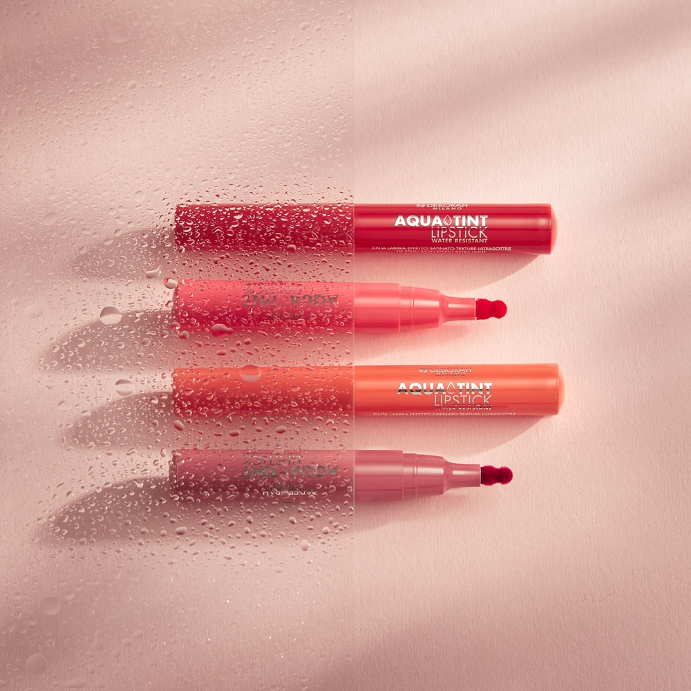 Deborah Milano Aqua Tint Tinta Labbra Waterproof Coral Red 07 - 2.5 g, Texture Leggera e Idratante