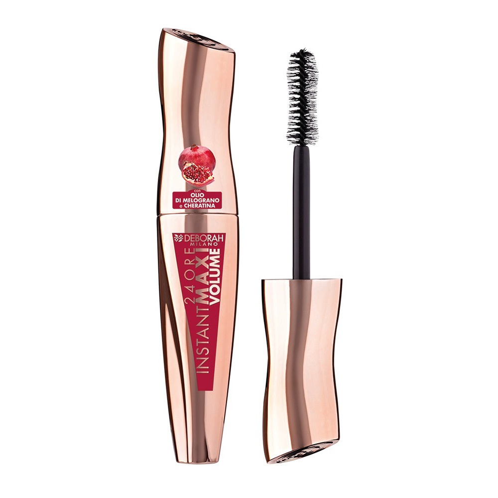 Deborah Milano Mascara 24 Ore Instant Maxi Volume con Olio di Melograno, Effetto Volumizzante, Allungante e Incurvante, Nero, 12 ml
