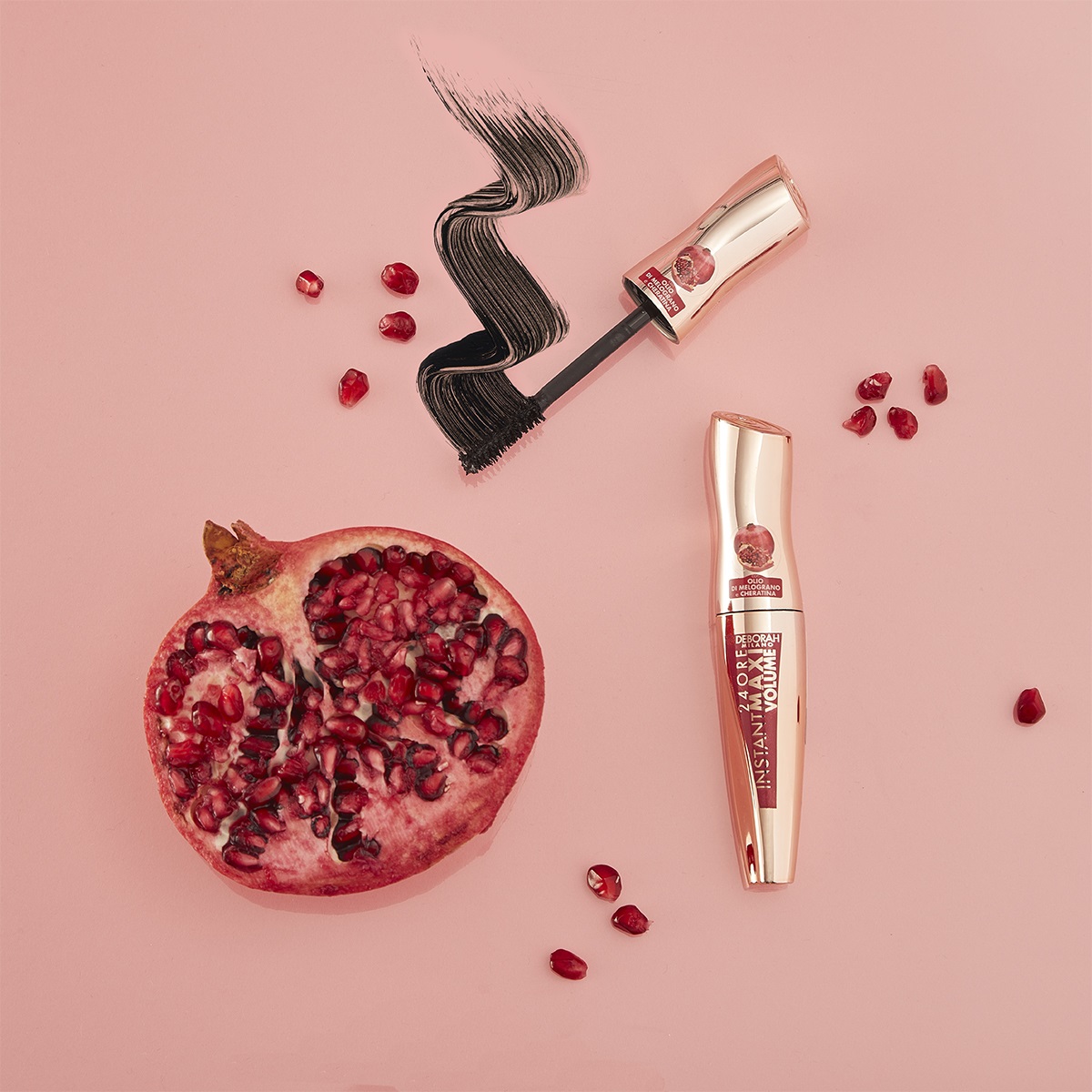 Deborah Milano Mascara 24 Ore Instant Maxi Volume con Olio di Melograno, Effetto Volumizzante, Allungante e Incurvante, Nero, 12 ml