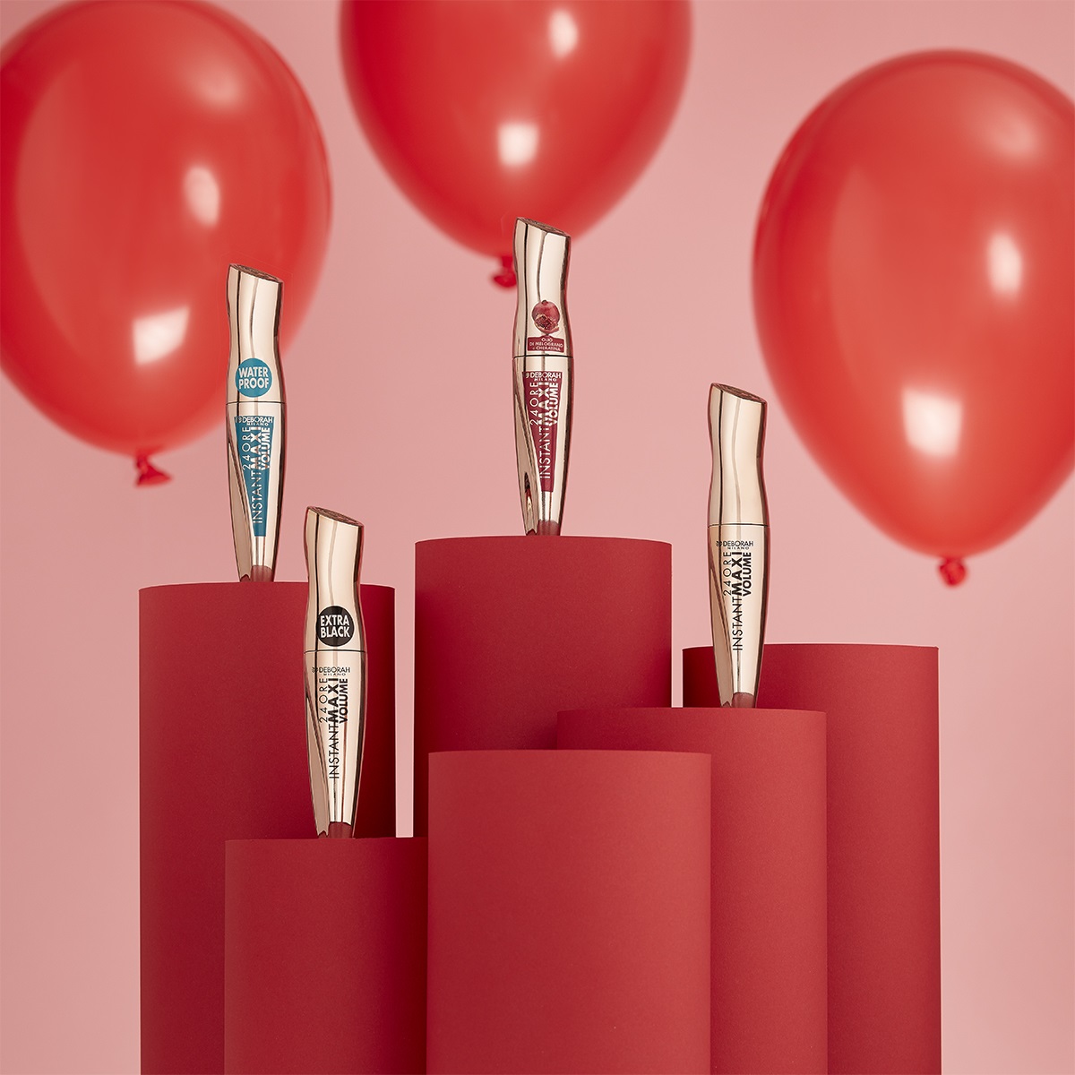 Deborah Milano Mascara 24 Ore Instant Maxi Volume con Olio di Melograno, Effetto Volumizzante, Allungante e Incurvante, Nero, 12 ml