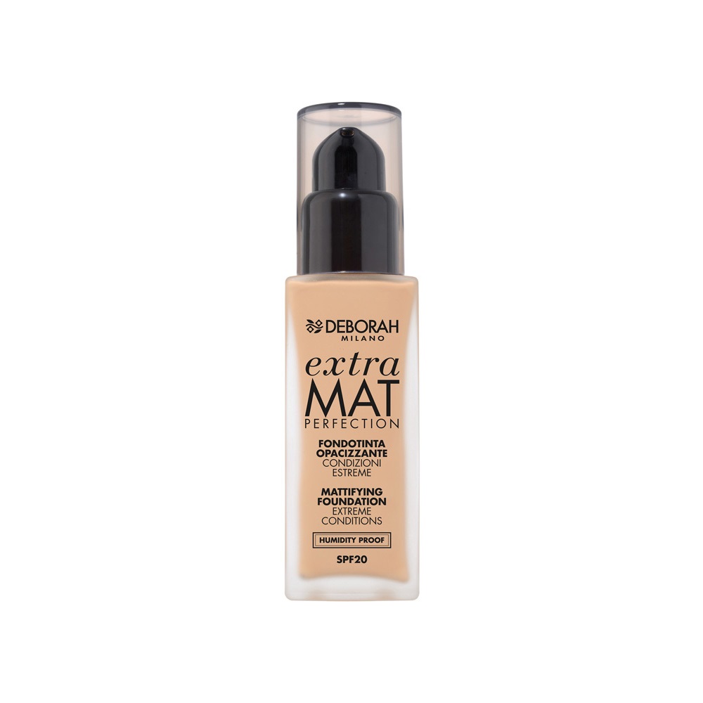 Deborah Milano Fondotinta Extra Mat Perfection 3,2 Hazelnut - Finish Opaco, Texture No Transfer, Resistente all'Umidità e con SPF20 - 30 ml