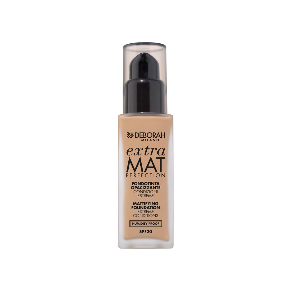Deborah Milano Fondotinta Extra Mat Perfection 3.3 Gold - 30 ml, Finish Opaco, Texture No Transfer e Humidity Proof, SPF20