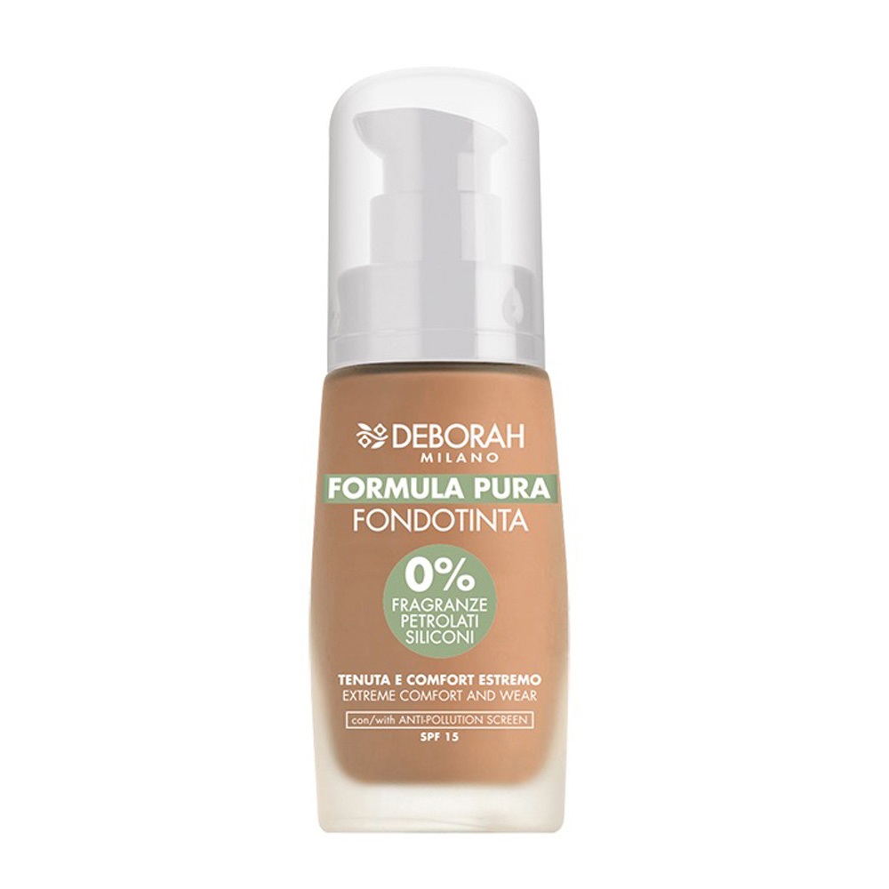 Deborah Milano Formula Pura Fondotinta 3.3 Gold - 30 ml, Senza Parabeni, SPF 15, Filtro Anti Inquinamento, Idratante e Opacizzante per Pelli Sensibili
