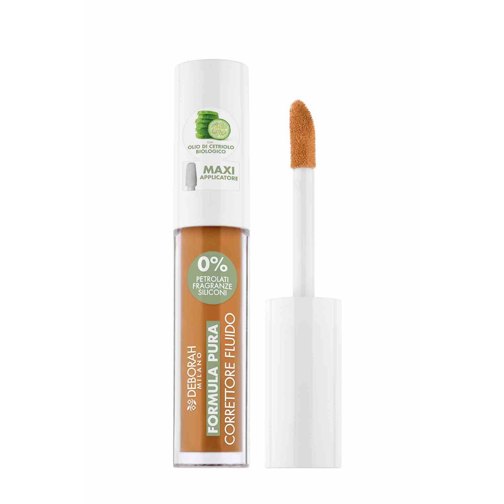Deborah Correttore Fluido Formula Pura N.04 Amber - Antirughe, Riduce Borse e Occhiaie, Finish Luminoso con Olio di Cetriolo Bio
