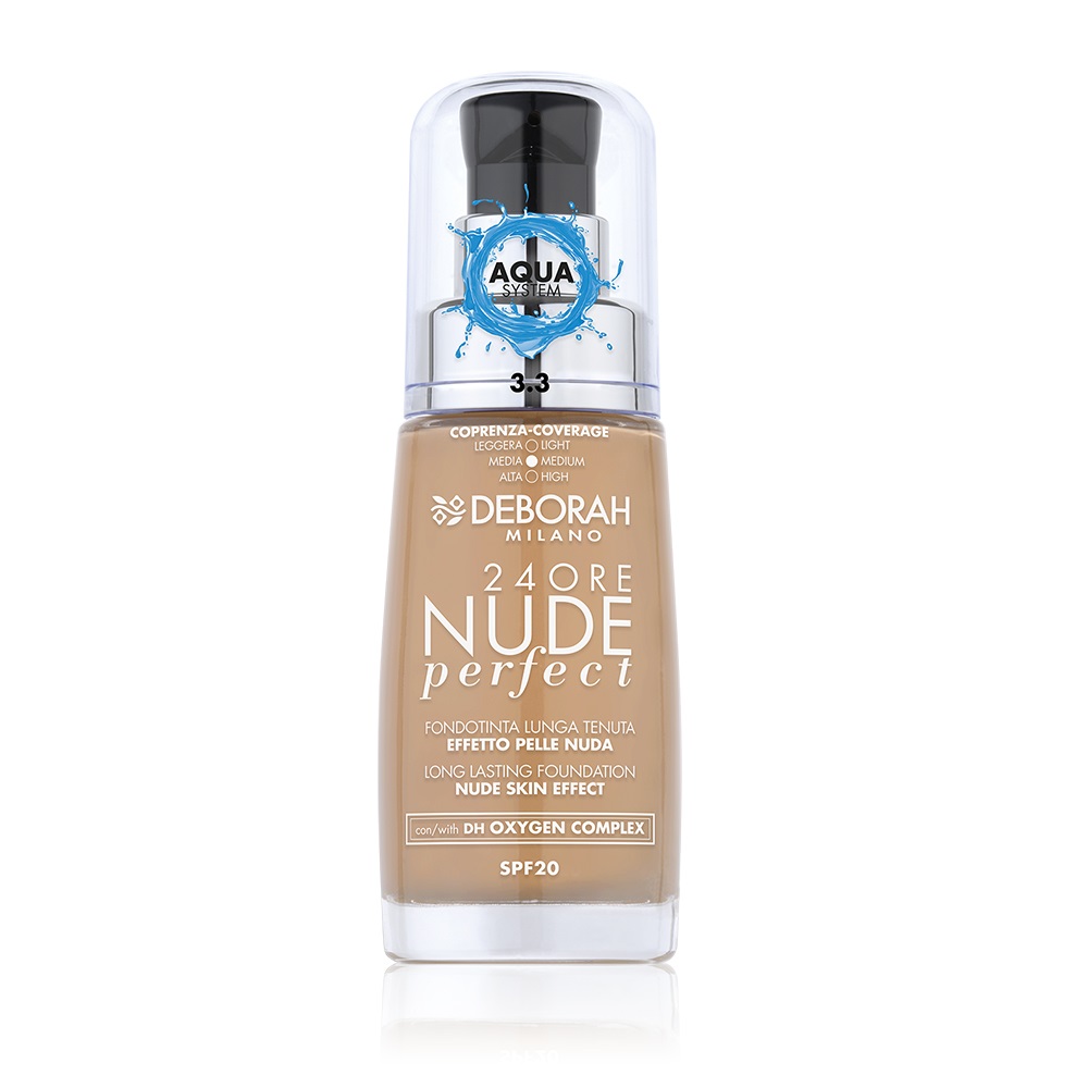 Deborah Milano Fondotinta 24ORE Nude Perfect 3.3 Gold 30 ml - Idratante, Leggero, Lunga Tenuta, Effetto Pelle Nuda