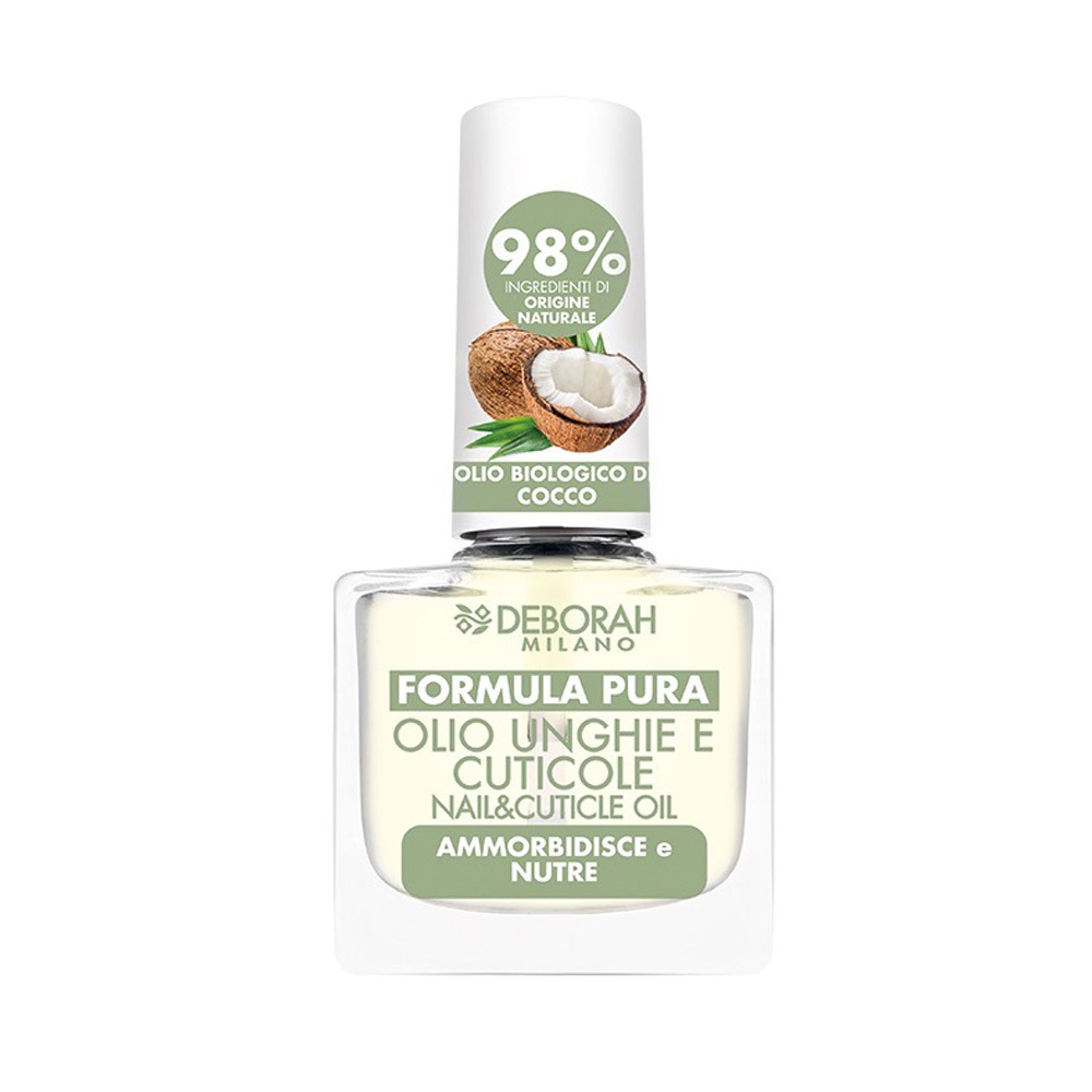 Deborah Milano Olio Unghie e Cuticole Formula Pura 8.5ml - Trattamento Nutriente con Olio di Cocco Biologico