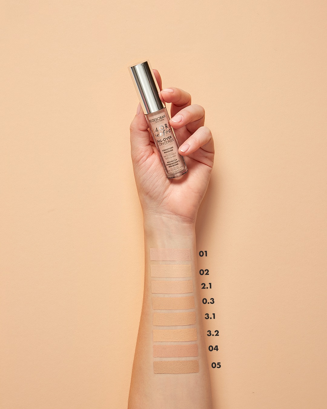 Deborah Milano Correttore Fluido 24 Ore Perfect All-Over N.05 Amber, Waterproof, Alta Coprenza, Idratante, 5.5g