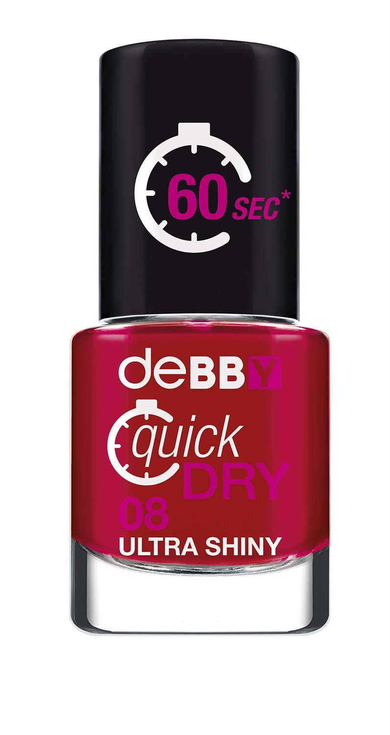 deBBY Smalto QuickDry N.08 Absolute Red - 7.5ml, Asciugatura Super Rapida, Coprenza Assoluta, Effetto Super Glossy