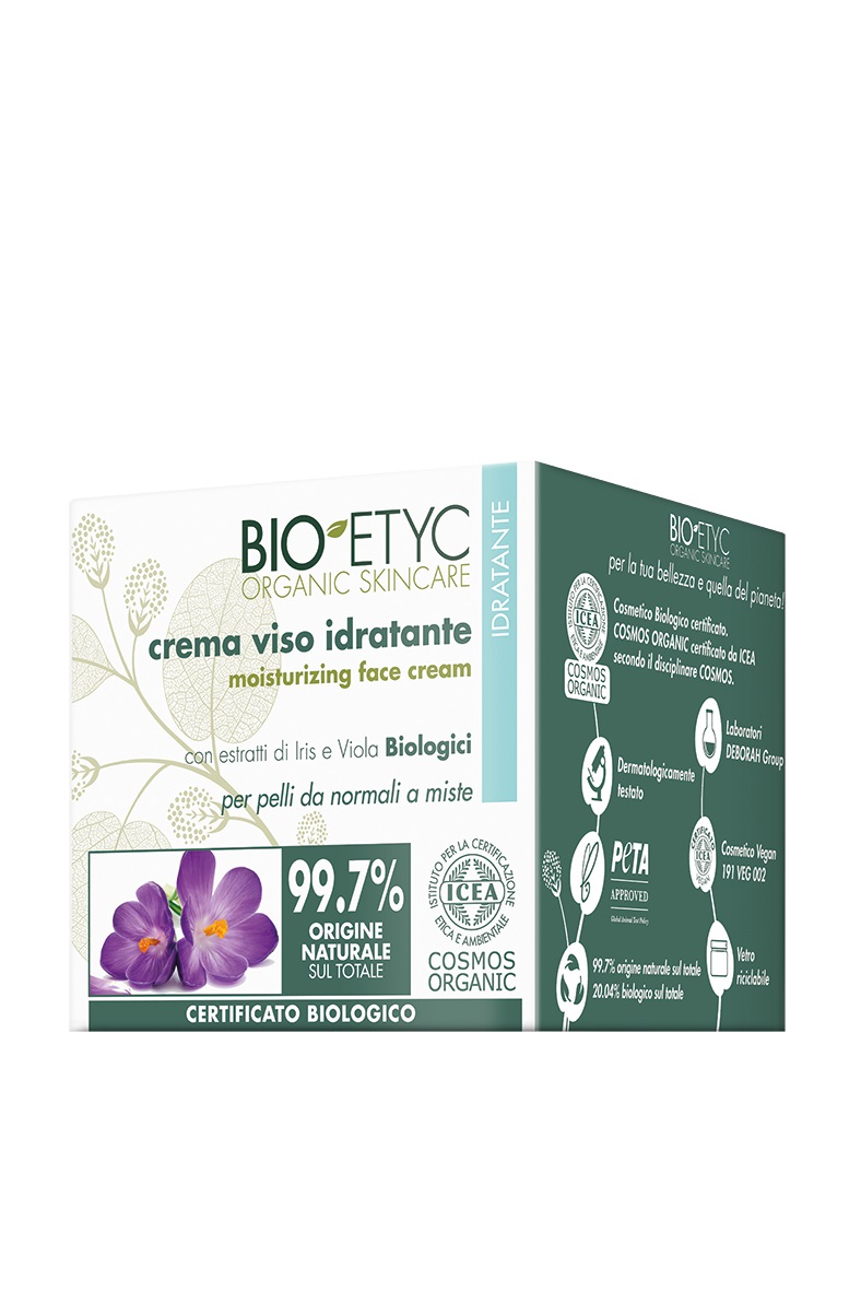 Deborah Bioetyc Organic Crema Viso Idratante 50ml - Idratazione Intensa con Estratti di Iris e Viola Biologici per Pelli Normali a Grasse