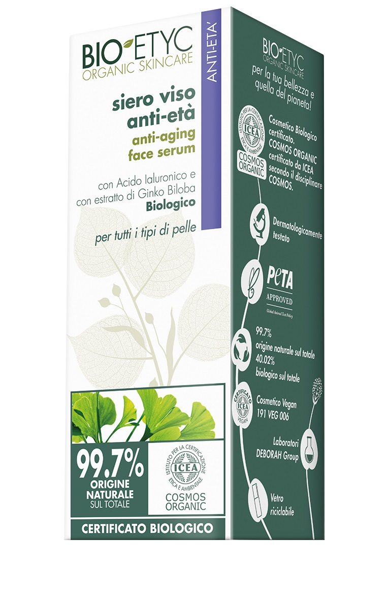 Bioetyc Siero Viso Antietà 30ml - con Acido Ialuronico e Ginko Biloba, Effetto Rimpolpante e Liftante per Tutti i Tipi di Pelle