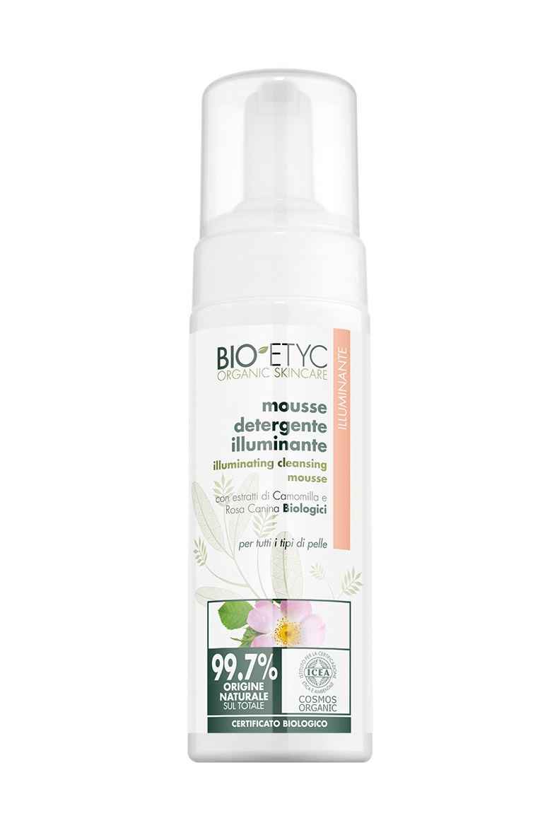 Bioetyc Mousse Detergente Viso Illuminante 150ml - Con Estratti Biologici di Camomilla e Rosa Canina, Adatta a Tutti i Tipi di Pelle
