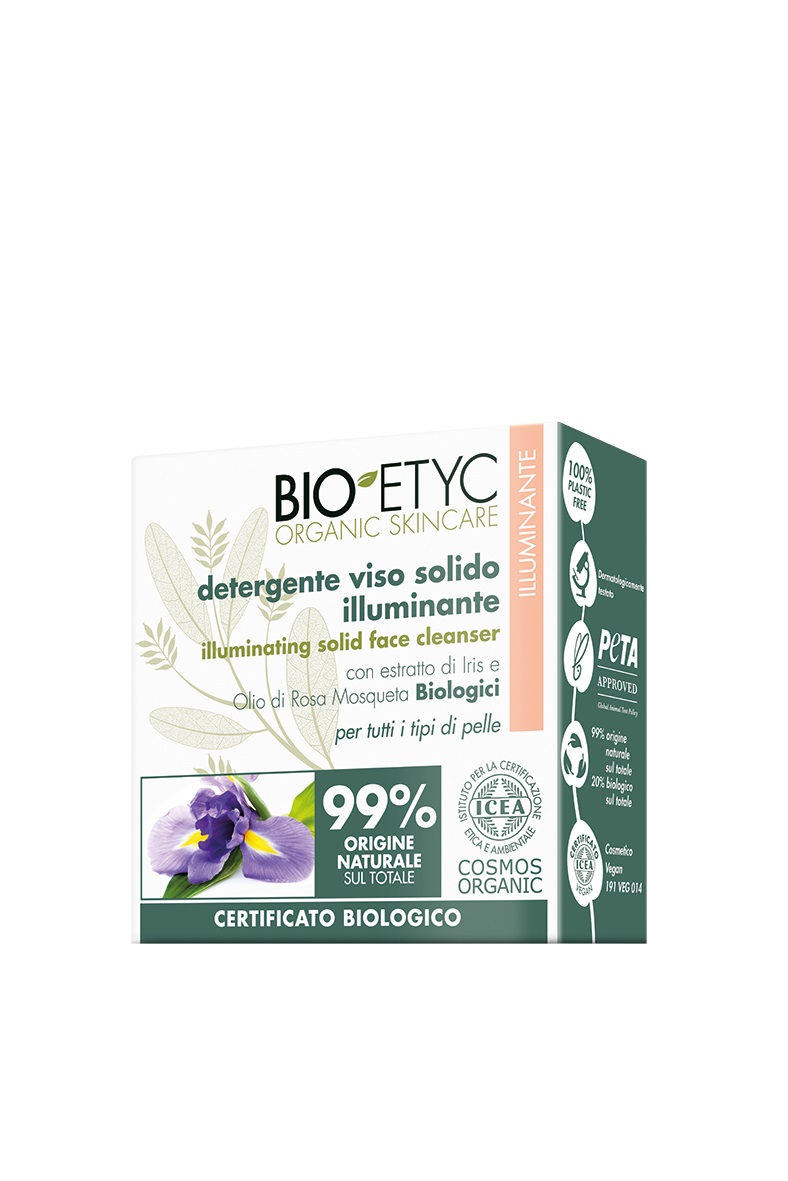Bioetyc Detergente Viso Solido Illuminante 75GR con Estratti di Iris e Rosa Mosqueta Biologici, Per Tutti i Tipi di Pelle