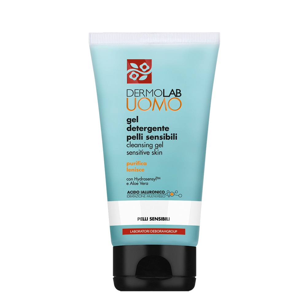 Dermolab Uomo Gel Detergente Viso 150 ml - Pelli Sensibili, con Aloe Vera e Acido Ialuronico, Effetto Purificante e Lenitivo