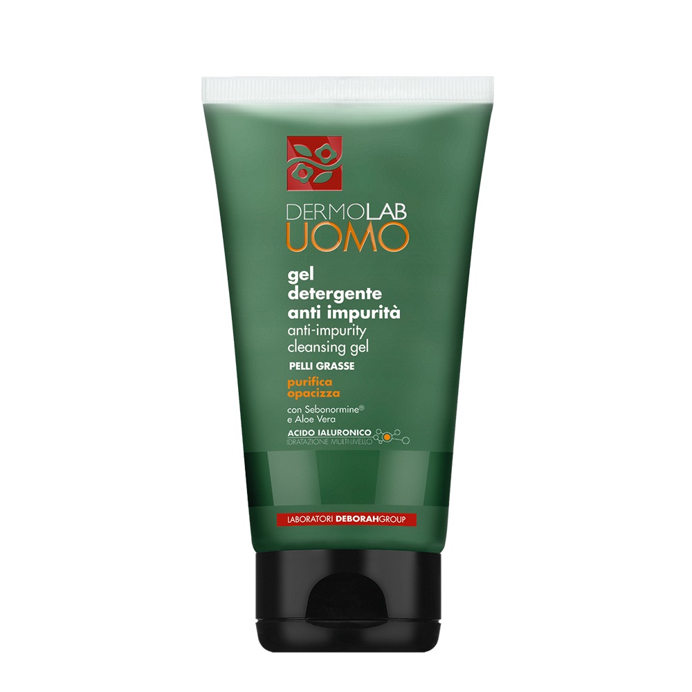 Deborah Dermolab Uomo Gel Detergente Anti Impurità 150 ml - Gel Purificante per Pelli Grasse con Acidi della Frutta e Ialuronici, Effetto Opacizzante